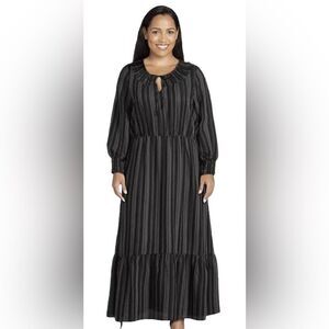 Terra & Sky Black Long Sleeve Striped Dress‎